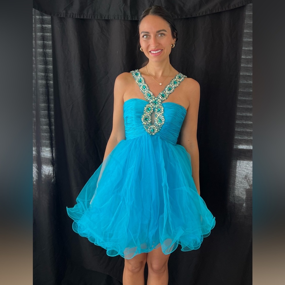 gorgeous teal sherri hill cocktail dress size 2